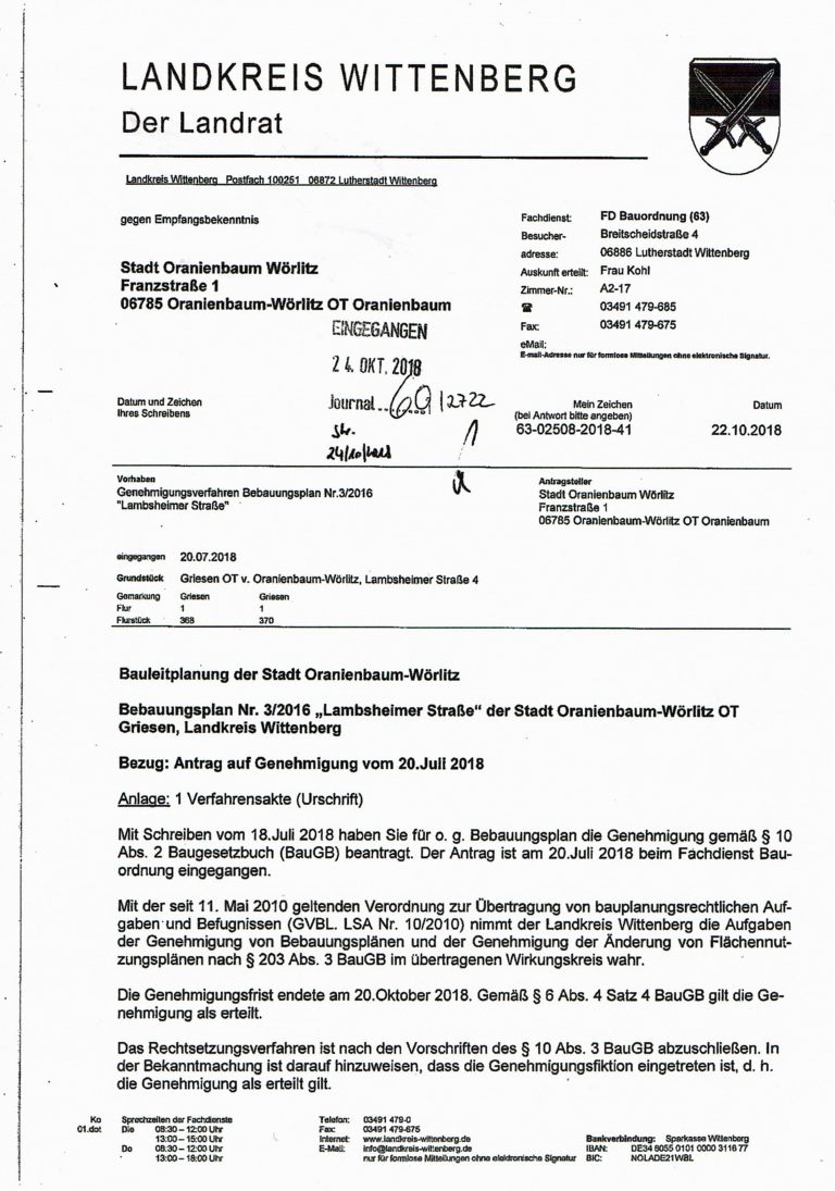 Genehmigung für den Bebauungsplan Nr. 3/2016 „Lambsheimer Straße“